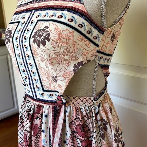 Topshop Copper Brown Cream Floral Patchwork Cut Out Flare Skater - Picture 3 of 5